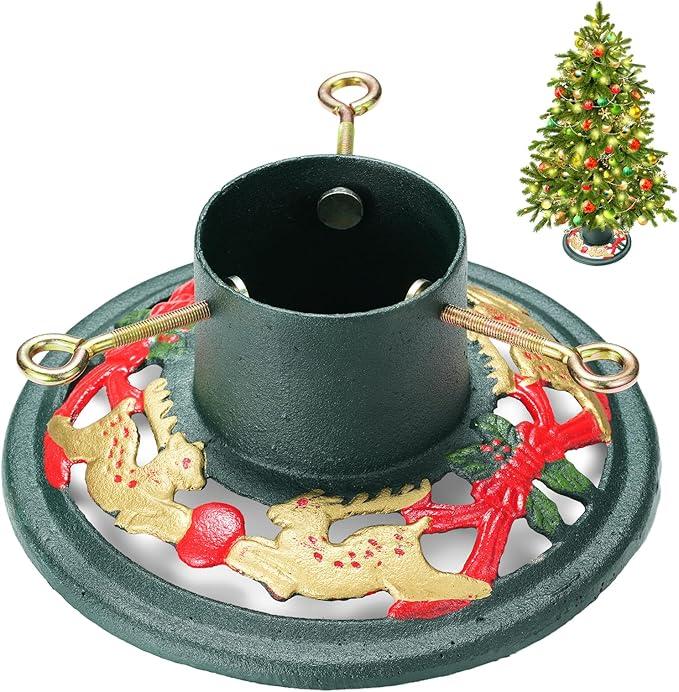 XINISS Christmas Tree Stand, for Real and Artificial Trees Metal Base with Water Reservoir, Heavy Duty Holder for 6Ft Xmas Tree,Stable and Durable Adjustable Diameter Fits Multiple Trunk Sizes