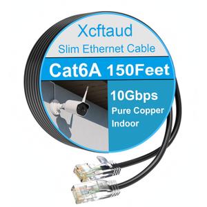Cat 6 Patch Cable 150 feet, Slim Cat6a Ethernet Cable 10Gbps 550Mhz, UTP Pure Copper Ethernet Cable Cat6, Flexible Thin Cat6a Patch Cable for Network Devices Setup, Black