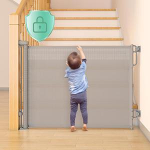 Momcozy Auto Lock Retractable Baby Gate, Safety Gate for Baby and Pet, 33 Tall, Extends to 55 Wide, Mesh Safety Dog Gate for Stairs, Indoor, Outdoor, Doorways, Hallways
