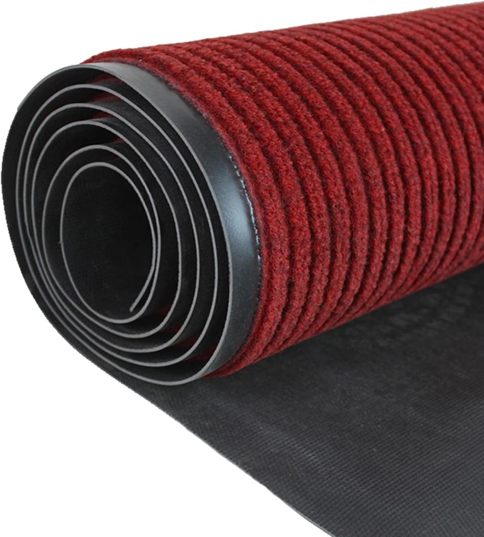 MYOYAY 3'x10' Commercial Runners Entrance Mat Double-Ribbed Carpet Runner with Skid-Resistant PVC Backing Hallway Rug for Indoor Outdoor Home Office, Wine Red