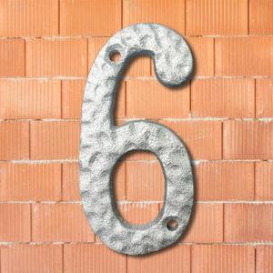 Cobata 4 inch Cast Iron Mailbox Numbers - Screw In & Hammer Surface Finished House Numbers - Rustproof/Fade Anti-resistant/Silver/Number 6