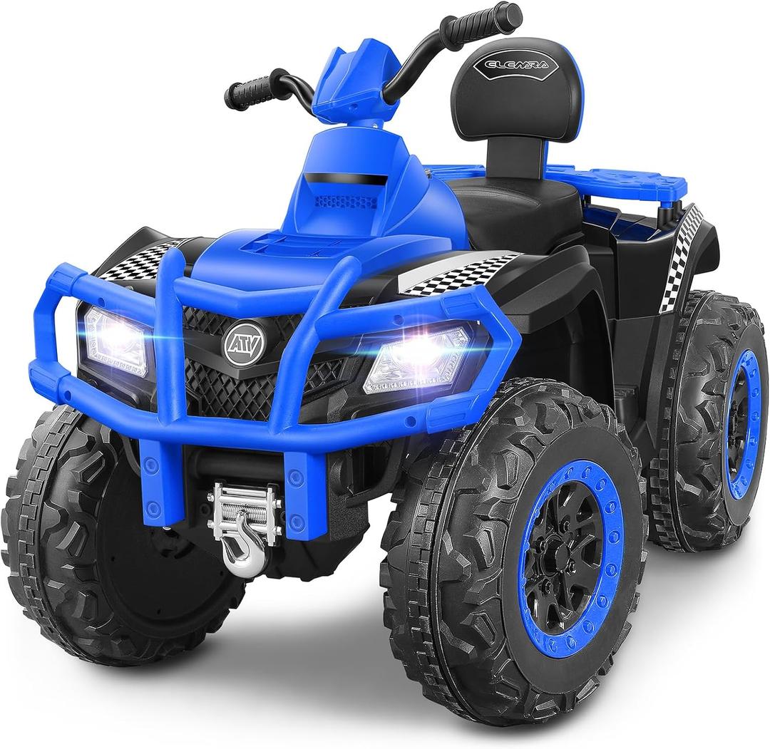 ELEMARA 24V 2 Seater Ride on ATV for Big Kids,4WD Off-Road 4 Wheeler Ride on Car,400W Motor with 5mph Max Speed,w/Bluetooth,LED Lights,Boys & Girls Ride on,Electric Car to Drive,XL, Light Blue