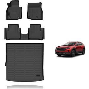 KELCSEECS Floor Mats & Cargo Liner for 2025 2026 Mazda CX-50 Hybrid(Only for Hybrid),All Weather Protection TPE Floor Liners Front& Rear Row Full Set CX50 Hybrid Accessories Black