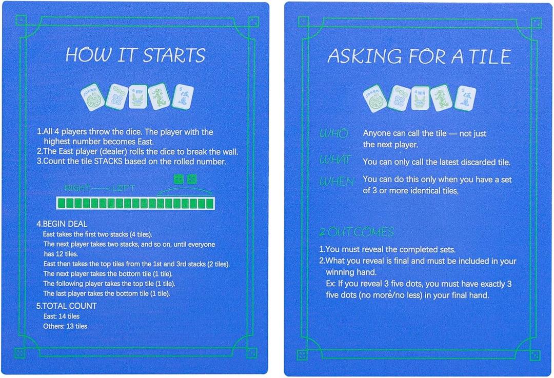 4 Pcs Printed Mahjong Tile Mixers (Shufflers) with Instructions, Mahjong Accessories for Mahjong Lovers (Blue)