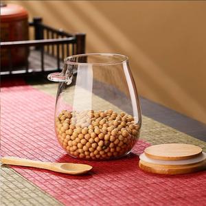 DNIENKGE Airtight glass jar storage container with bamboo lid Set of 1, wide mouth, leak-proof, With a spoon, can be used for coffee beans, tea leaves, grains, dried fruits, etc (Middle)
