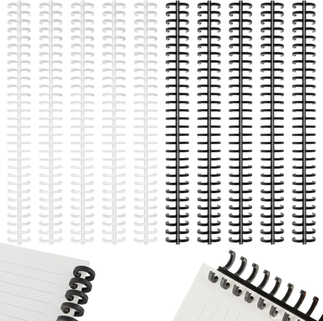 10 Pcs Binding Combs 30 Rings Comb Binding Spines Plastic Spiral Book Binder for Teacher Student Document Notebook File Making, Black White
