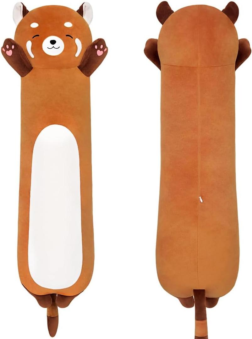 Long Red Panda Plush Body Pillow, 35 Inch Soft Stuffed Animal Hugging Toy, Cute Cuddle Cushion for Sleeping, Orange