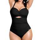 Popilush Swimsuit for Women Tummy Control - One Piece Bathing Suit with Removable Straps for Beach Black-Large