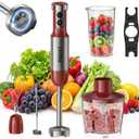 Immersion Blender Handheld 1200W, 5-in-1 Hand Blenders, 20 Speeds Hand Mixer, Stainless Steel Blades, Milk Frother Wand, Whisk, Beaker, Suitable for Kitchen, Protein Shakes and Baby Food (Red)