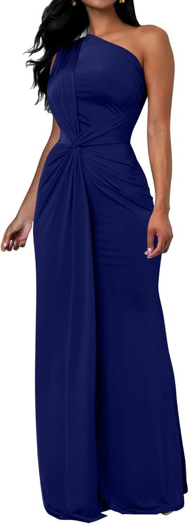 Memoriesea Women's Elegant Sleeveless One Shoulder Bodycon Evening Cocktail Maxi Dress (Royalblue, Small)