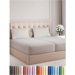 Split King Size 5 Piece Sheet Set - Comfy Breathable & Cooling Bed Sheets Set - Hotel Luxury Bedding for Women, Men, Kids, Teens, Boys & Girls - Deep Pockets and Wrinkle Free - Oeko-Tex - Light Grey