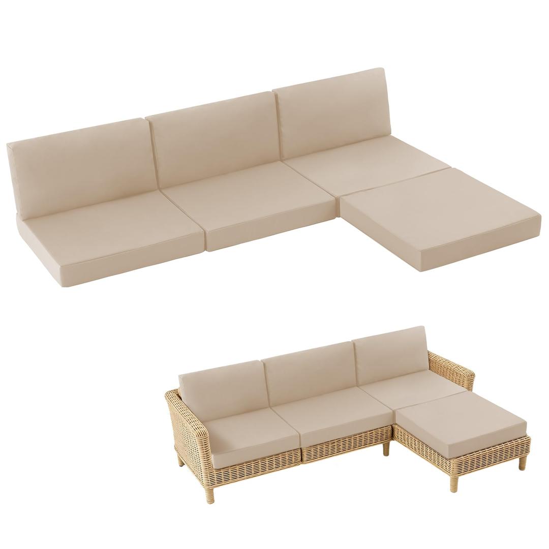 MuaMelop 14-Piece Patio Furniture Cushions Set, Replacement Outdoor Cushions for 6-Seat Patio Sectional, Waterproof & Fade Resistant Deep Seat Cushion for Outdoor Sofa, Beige