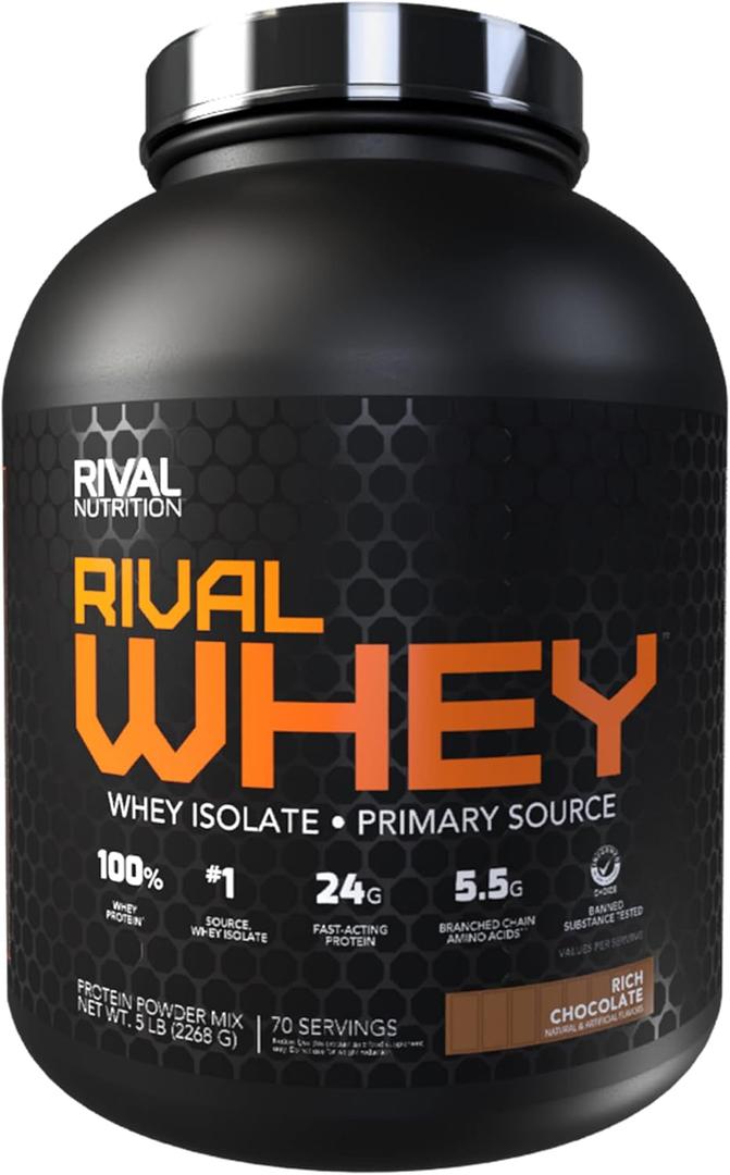 RIVAL NUTRITION Rival Whey  5LB Rich Chocolate  Whey Isolate Primary Source Protein Powder | 24g Protein for Muscle Gain - 70 Servings (5 Pound (Pack of 1))