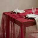 Horaldaily Burgundy Pearl Gauze Tablecloth, 60×84 Inch Rectangular, Spring Summer Tulle Lace Cheesecloth, Bridal Shower Table Cover for Wedding Birthday Table Decor