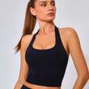 Oalka Women's Halter Sports Bra Longline Yoga Bra Gym Cropped Shirt Workout Tank Tops (Black, M)