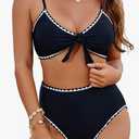Blooming Jelly Womens High Waisted Bikini Set Tie Knot High Rise Two Piece Swimsuits Bathing Suits Large