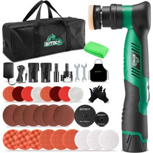 BATOCA S5 Cordless Car Buffer Polisher Kit 1 Inch 3 Inch Dual Action & Rotary Polishing Machine for Car Detailing,2x 2.0Ah Batteries,6 Variable Speeds 2000-5500RPM,Orbital Polisher for Car Boat Polish