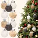 Norme 10 Pcs Crochet Christmas Ball Ornaments Knitted Neutral Christmas Ornament 3.15" Boho Farmhouse Plush Fur Cable Hanging Ornament Ball for Xmas Tree Crochet Decor Wreath Mantel Garland Decor