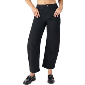 roswear Women's High Waisted Stretchy Wide Leg Cropped Barrel Jeans (X-Large, Black)