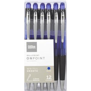 Office Depot Soft-Grip Retractable Ballpoint Pens, Medium Point, 1.0 mm, Blue Barrel, Blue Ink, Pack Of 12
