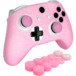 HLRAO Pink Glitter Anti-Slip Protective Silicone Cover Skin Grips Compatible with Xbox ONE S/X Controller,8 PCS Glitter Thumb Grips Caps and 2 Grips Caps.