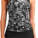 Daci Womens Tankini Swimsuits with Skirt - Two Piece Tummy Control Bathing Suits High Neck Swimwear (Black, XL)