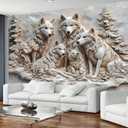 FENDROM 3D Printed White Wolf Family Tapestry,Embossed Wolfs Winter Wall Hanging,Fantasy Wild Animals Tapestries Backdrop for Bedroom Living Room Dorm Decor Gift Ideas (79"L x 59"W)