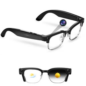 Smart Glasses with 8MP Camera, 4K Video & HD Photo, Bluetooth Audio, AI Voice Assistant, Real-Time Translation, Object Recognition, Noise-Cancel Calls, Music, Photochromic Lenses Black