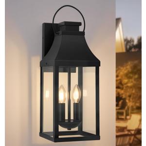 tewei 20'' Outdoor Wall Light, Porch Light Outdoor Wall Sconce Lantern, 2-Light Modern Black Exterior Lighting Fixture Wall Mount, Outside Light for House Garage, 1-Pack