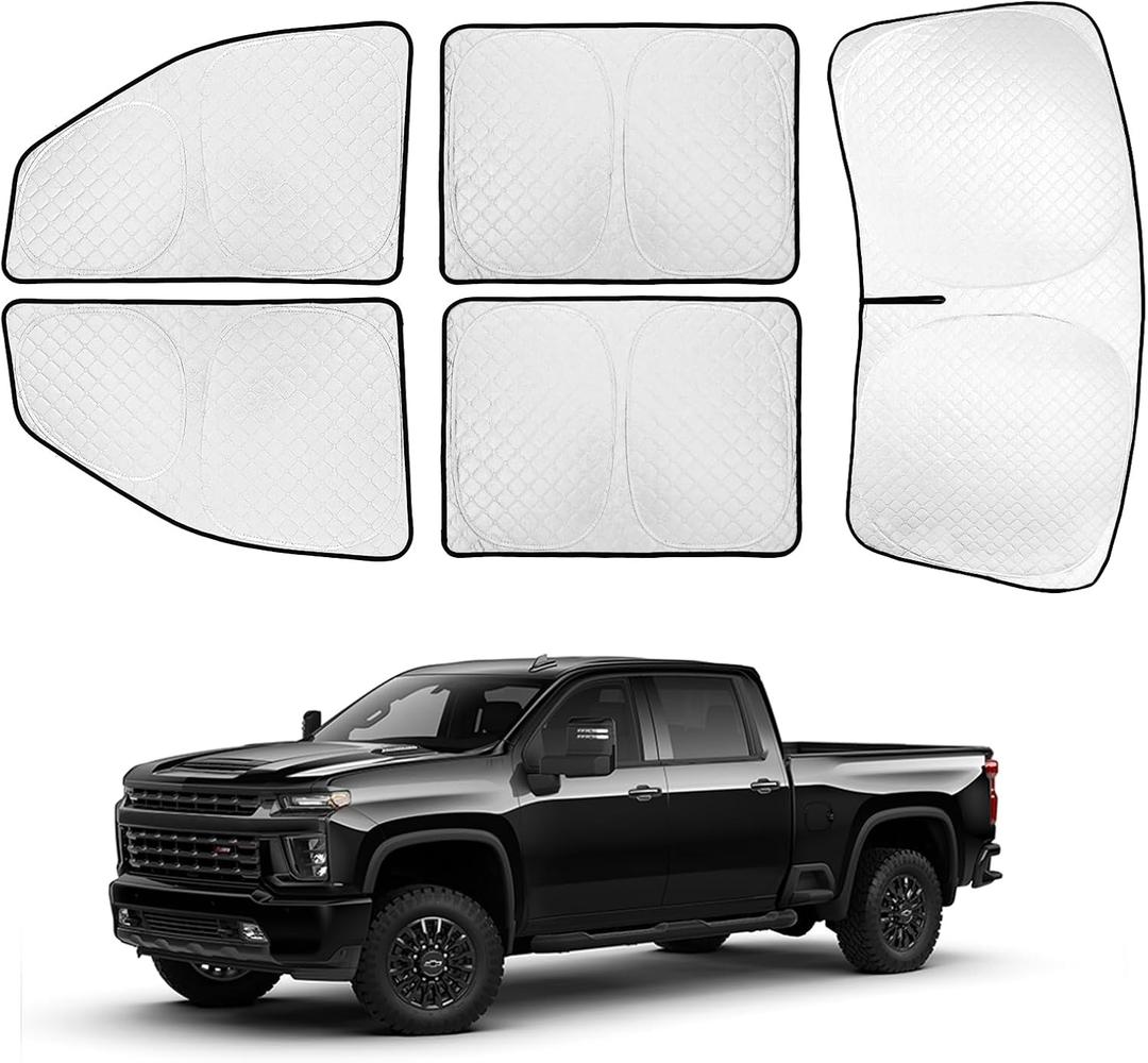 XCBYT 2019-2024 Silverado Window Shades Full Coverage Window Shades | 6-Layer Blackout Insulated Sun & UV Protection | Custom Fit Privacy Covers for Camping, Sleeping & Car Living (5 PCS)