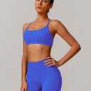 ABOCIW Womens Seamless Workout Sets Backless Sports Bra Scrunch Butt High Waist Gym Shorts 2 Piece Outfits (Blue, XL)