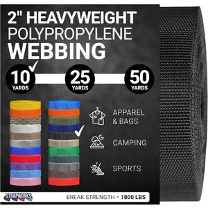 Strapworks Heavyweight Polypropylene Webbing - Heavy Duty Poly Strapping for Outdoor DIY Gear Repair (2" x 10 yard, Black)
