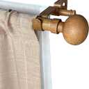 Adjustable 72-144 Inch Faux Wood Double Curtain Rods for 68-140 Inches Large Windows, 1 Inch Diameter Heavy Duty Drapery Rod with Wood Grain Round Finials, Decorative Window Curtain Rod for Cafe