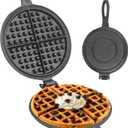 Cast Iron Waffle Maker for Stovetop or Camping Grill Two Piece Hinged Non Electric Waffle Iron Makes 8" Round Waffles
