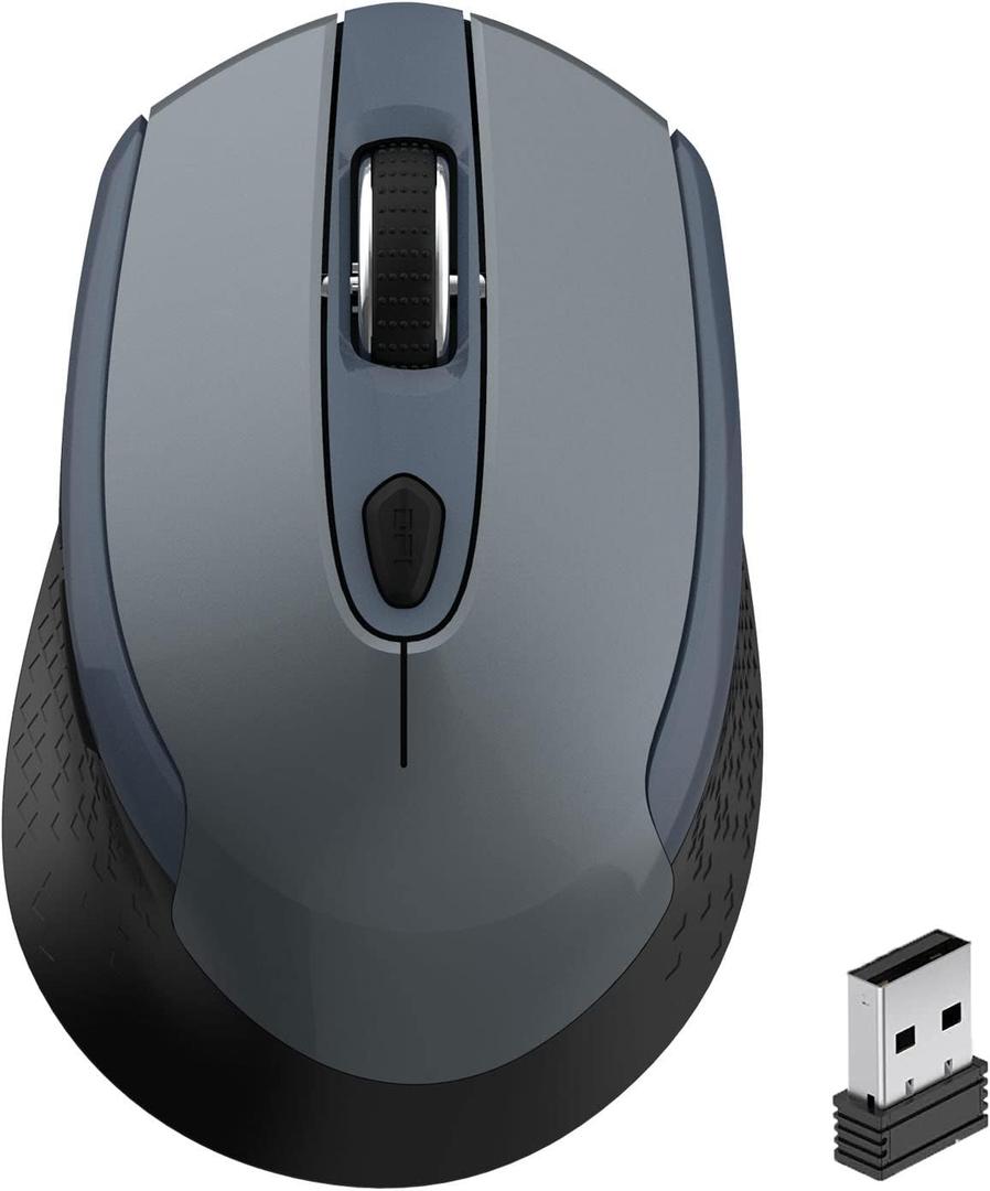 Wireless Mouse, 2.4G Silent Cordless Mouse for Laptop, Mouse with 6 Buttons and 3 Adjustable DPI for Computer, Deskbtop, MacBook, PC (Grey)