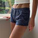 Cute Pajama Shorts for Women Y2K Sexy Low Rise Lounge Floral Shorts Comfy Striped Button Boxers Pj Bottoms Sleepwear (A Blue Floral, L)