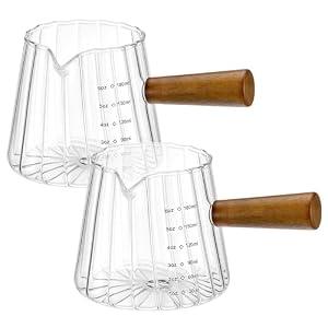 QWORK 2 Pcs 6 Oz Glass Measuring Cups with Spout, Single Shot Glass Set for Coffee Milk Tea Syrup