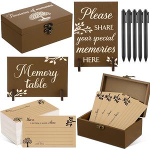 Gilprop 112 Pcs Celebration of Life Memory Cards Set Share a Memory Cards with Box 2 Wood Sign with 4 Hold and 5 Pens, Sympathy Memorial Gifts Funeral Keepsake Decorations (Tree)