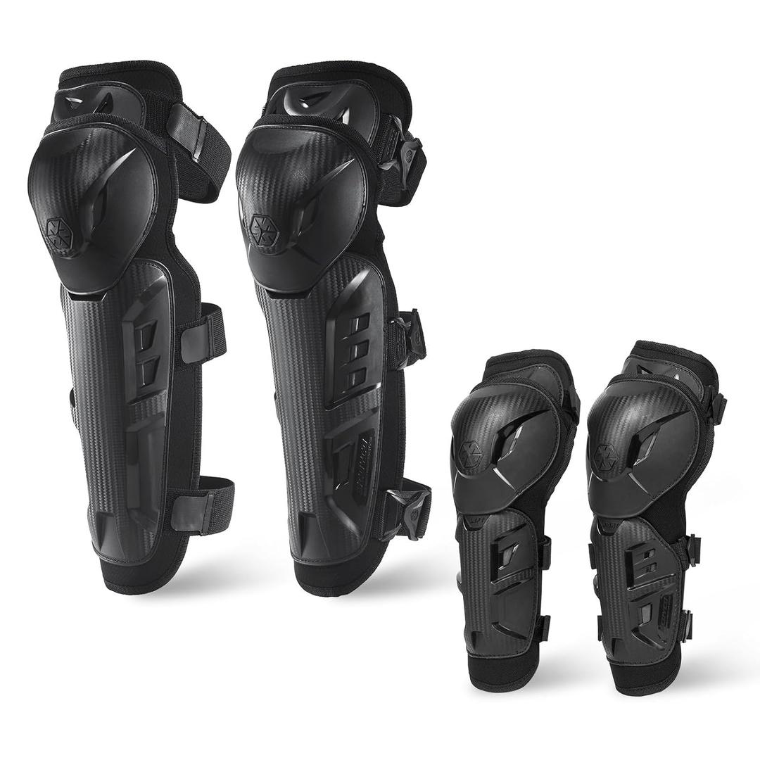 Scoyco 4pcs Motorcycle Knee Shin Guards Black Adjustable Anti-slip Knee Cap Pads Protector Armor for Motocross (K39H39,Black,Large
