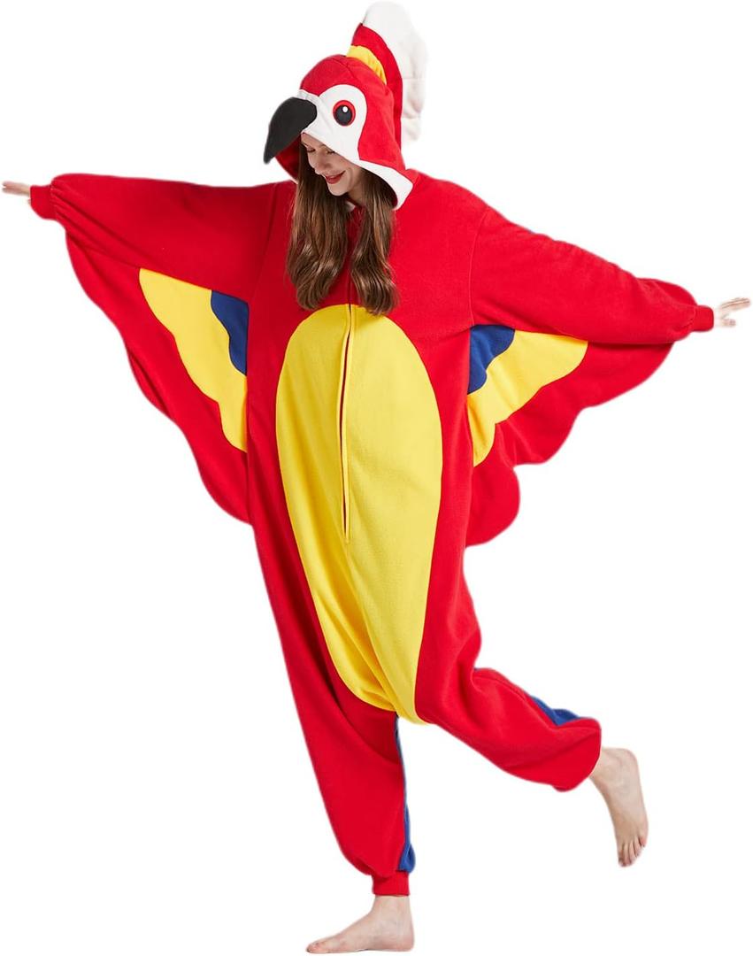 SAMGU Adult Onesie Animal Halloween Cosplay Costume One Piece Pajamas for Women and Men (Large, Red-parrot)