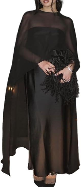 Foidiccx Women Sheer Poncho Chiffon Mesh Shawl Wrap Flowy Capelet Y2k Beach Cover Up Bridal Long Cape Shrug Wedding Party (Black) One Size
