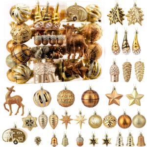 Alupssuc 103pcs Christmas Balls Ornaments Set, Gnome Christmas Tree Decorations with Hanging Strings, Shatterproof Plastic Baubles for Xmas Tree Holiday Wedding Party Decorations, Bronze and Gold