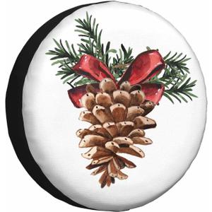 Pine Cone Spare Tire Cover Hand Drawn Watercolor Christmas Day Decoration Botanical Weatherproof Universal Wheel Protectors Camper Tire Covers for Trailer Rv Travel(17 inch) (17" fits tire cover diameter 31"-35")