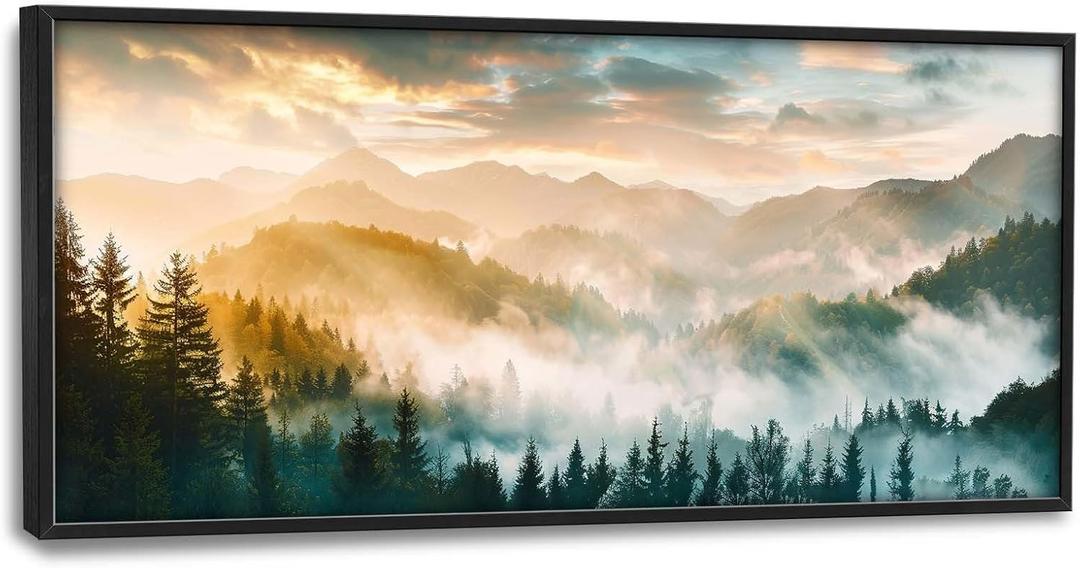 Quorin Mountain Large Wall Art Foggy Forest Landscape Pictures Sunrise Wall Decor Nature Scenery Canvas Print Painting Artwork for Bathroom Living Room Bedroom 60L x 30W