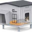 Indestructible Heated Cat House for Outside, 100% Waterproof & Weatherproof Heated Outdoor Cat House with Escape Door for Winter, Insulated Feral Cat Warming Shelters for Barn Porch, 17.7x17x19 in