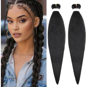 Natural Black Braiding Hair, 24 Inch 1B Synthetic Pre Stretched Braiding Hair, 2 Packs Hot Water Setting Soft Yaki Texture No Tangle No Shedding for Box Braids Senegalese Twist(24 Inch, 1B#)