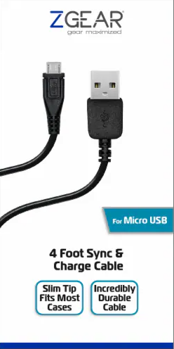 Z gear maximized, 4 foot sync & Charge cable for micro USB.