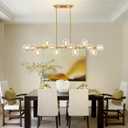 55" Linear Chandelier Swirled Glass Gold Sputnik Chandelier, Long Modern Chandeliers for Dining Room 16-Light Electroplated Brass Large Chandelier Bubble Dining Room Light Fixture Linear Island Lights
