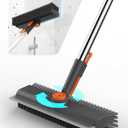 Floor Scrub Brush with Long Handle, 3 in 1 Multi-angle Swivel Right Angled Bristle Floor Scrubber Brush with Squeegee and Tweezer for Cleaning Tile Wall Deck Bathroom Patio Garage Kitchen (Grey)