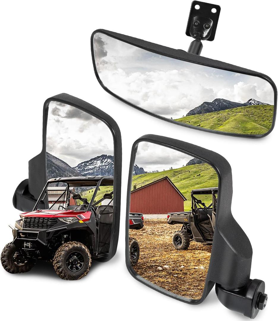UTV Side Rear View Mirror and Center Mirror Compatible with 2015-2025 Polaris Ranger 500 570 900 1000 XP, Ranger Diesel, ETX/EV, General 1000, Can-Am Maverick Defender Trail